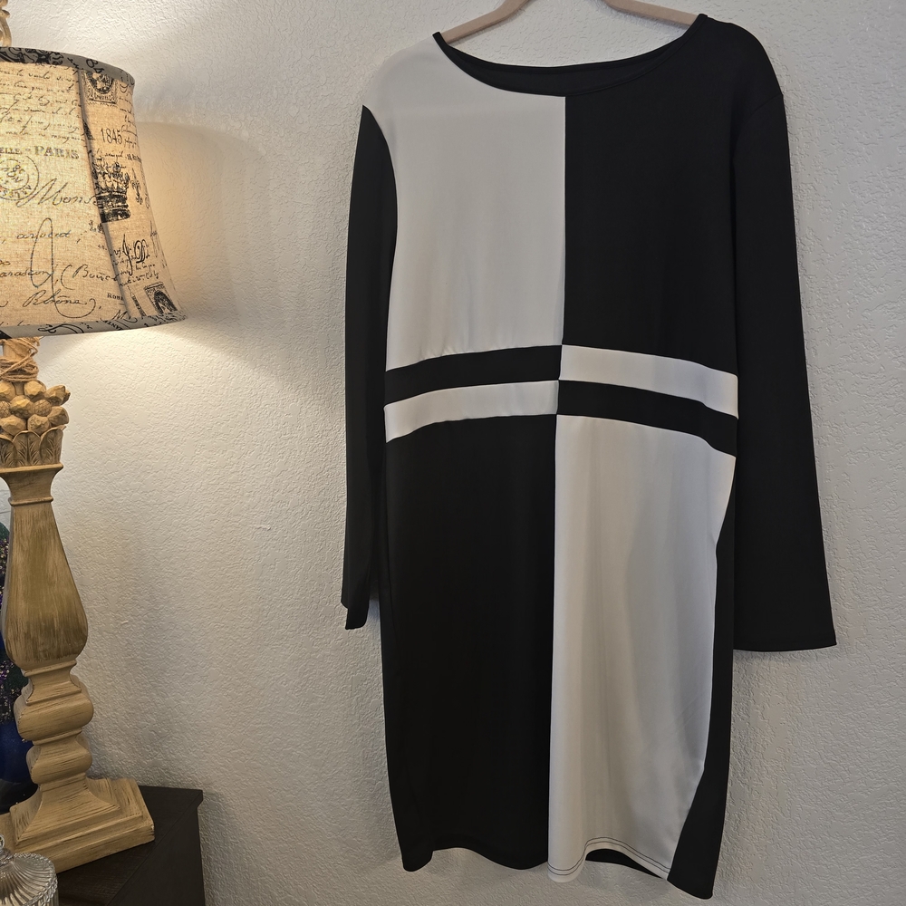 Stylish Monochrome Long Sleeve Dress